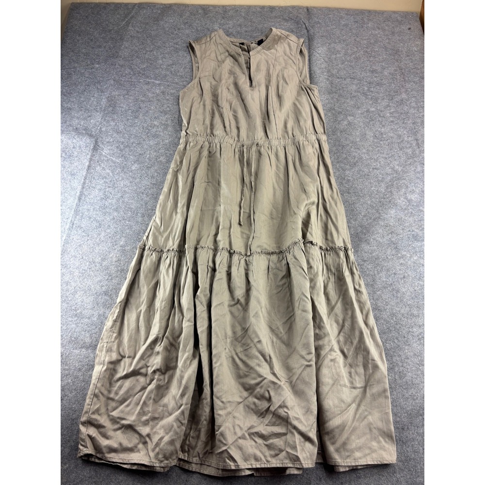 Lands End Womens L Tank Maxi Dress Tiered Drawstring Minimalist Capsule Flowy